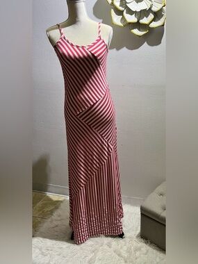 JJ Authentic Striped Red & White Maxi Dress - Spaghetti Strap